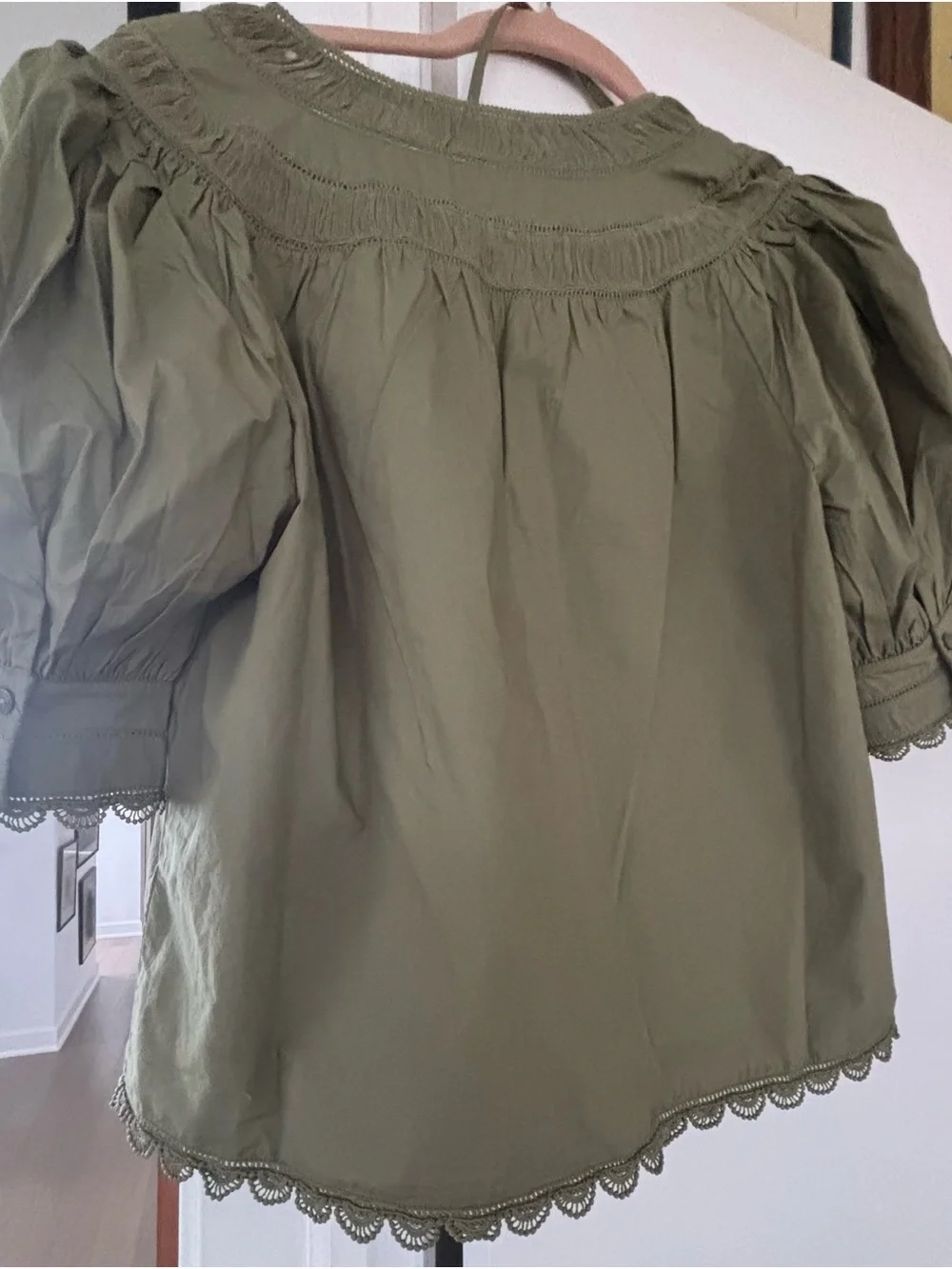 Ulla Johnson Olive Peasant Blouse with Scallop Hem
